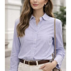 Banana Republic Purple Stripe Button Down Feminine Preppy Scallop Detail 8